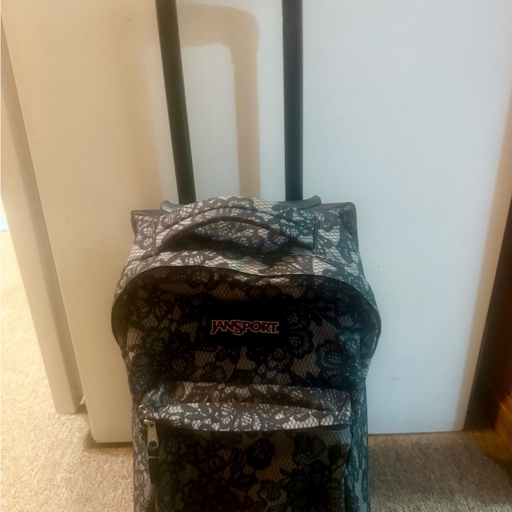 Jansport Black and Gray Lace Design Rolling Backpack